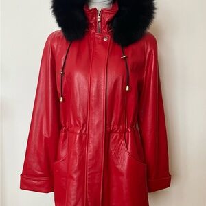 Talk of the Walk Red Leather Jacket with Black Fur Collar
